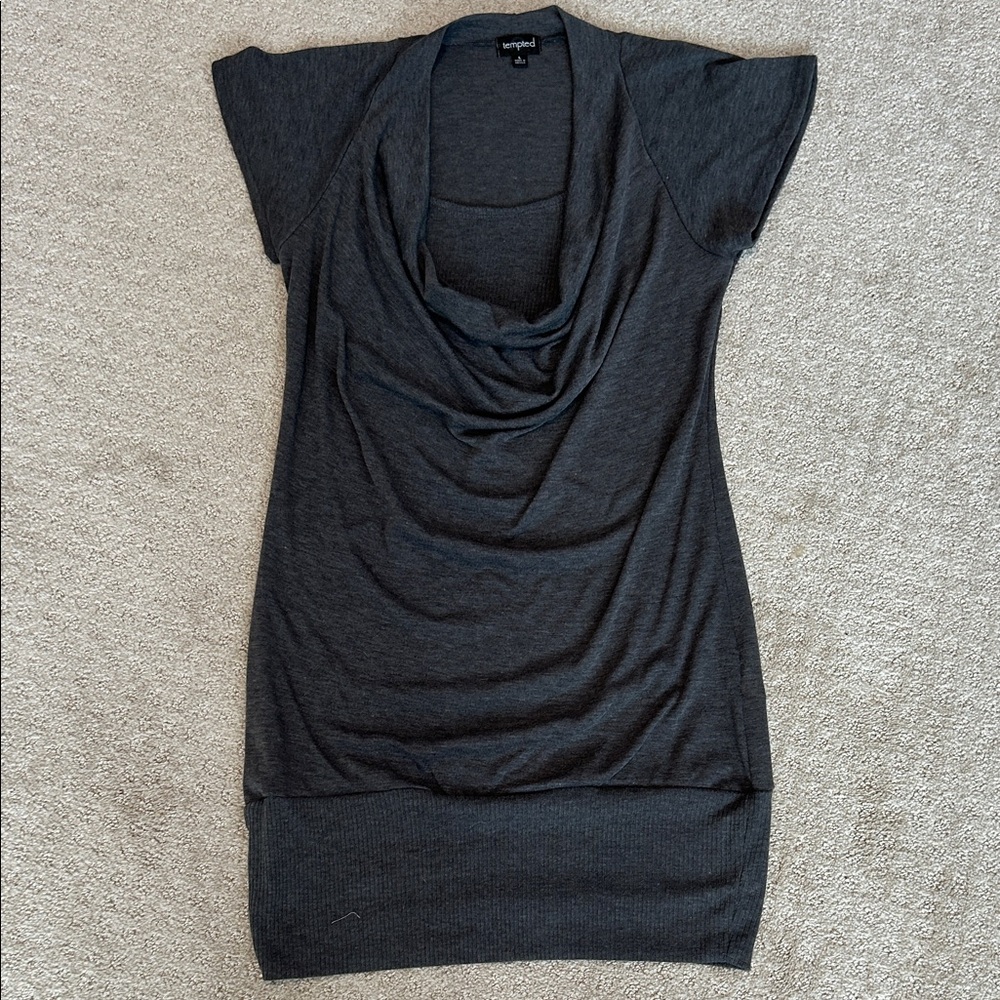 Tempted Charcoal Cowl Neck dress